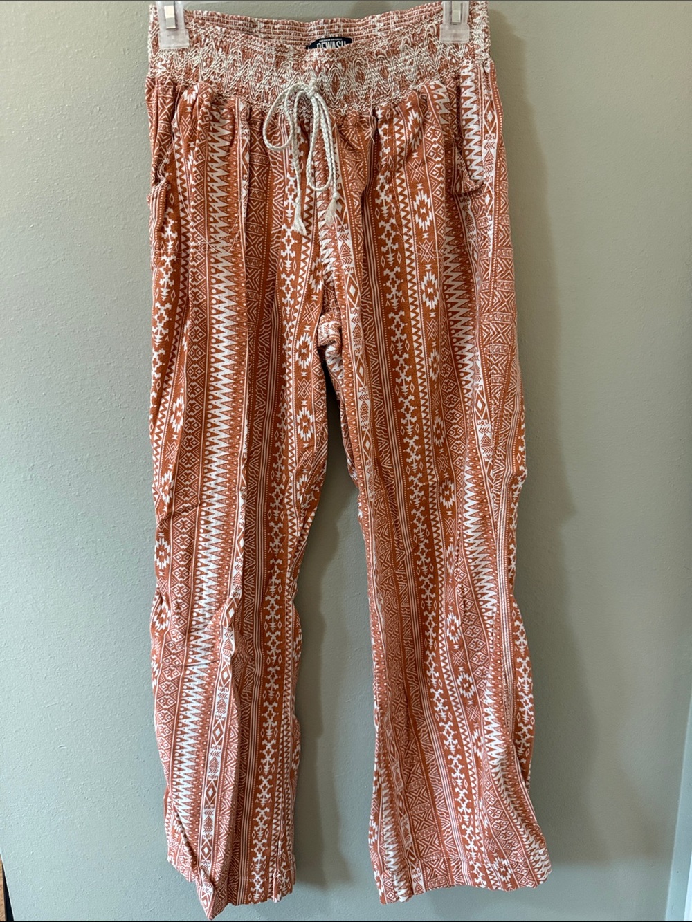 Rewash Rust & White Printed Wide-Leg Drawstring Pants